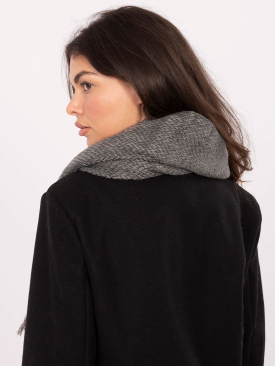Eșarfă gri închis cu model herringbone și franjuri