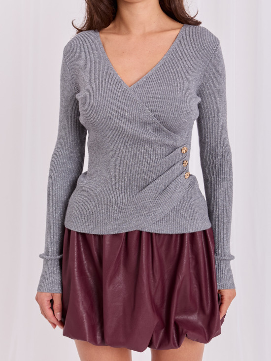 Pulover elegant gri cu decolteu petrecut