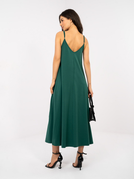 Rochie maxi de vară verde închis cu bretele reglabile