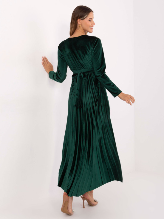 Rochie maxi elegantă cu curea și paiete, verde închis