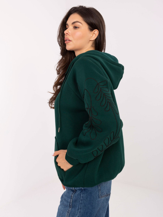 Hanorac verde cu glugă și broderie
