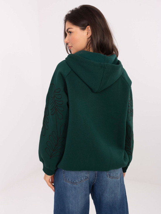Hanorac verde cu glugă și broderie