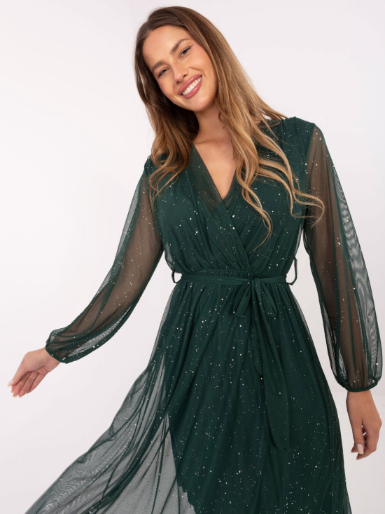 Rochie maxi elegantă cu curea, verde închis