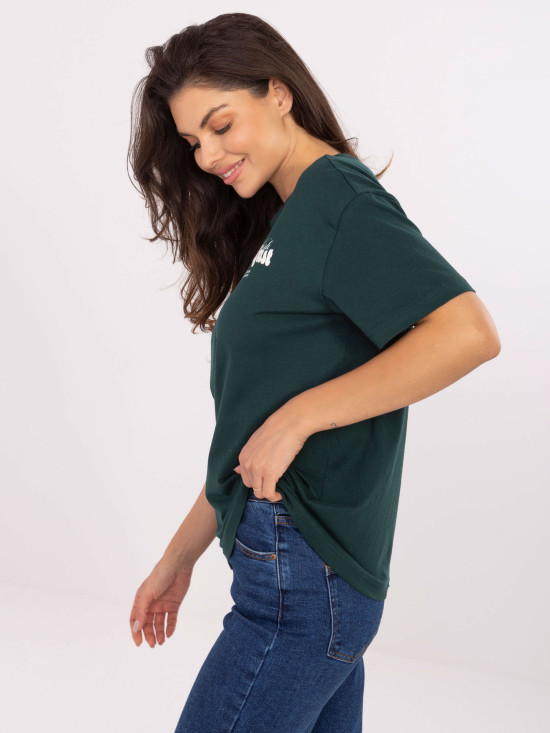 Tricou elegant verde închis cu imprimeu