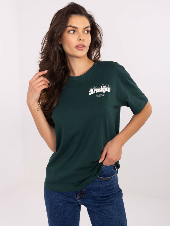 Tricou elegant verde închis cu imprimeu