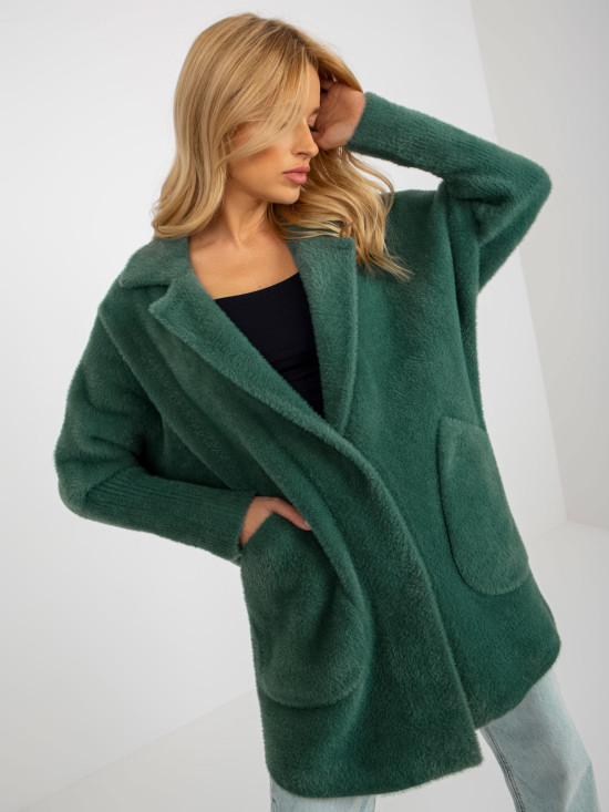Palton lejer verde închis din alpaca cu buzunare