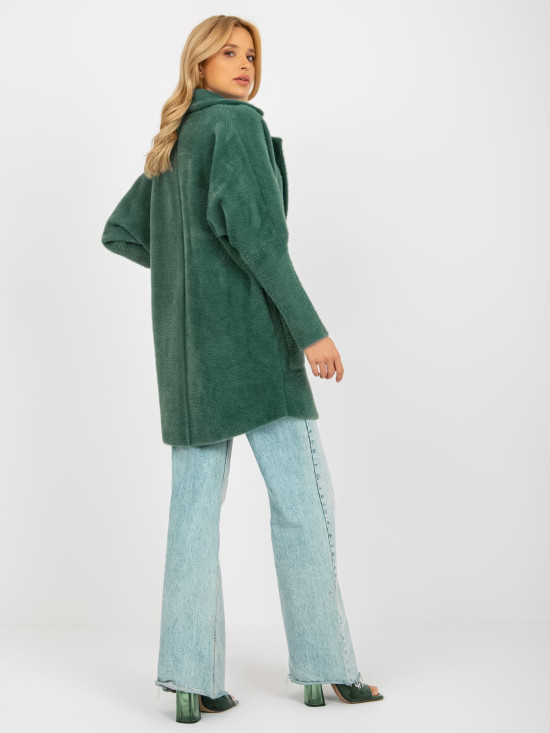 Palton lejer verde închis din alpaca cu buzunare