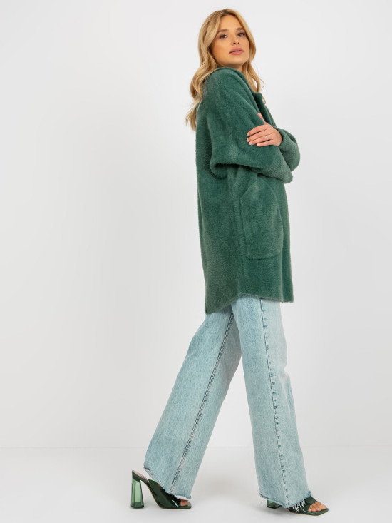 Palton lejer verde închis din alpaca cu buzunare