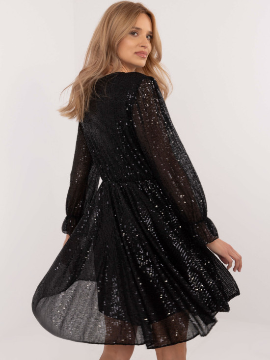 Rochie cocktail asimetrică neagră cu paiete