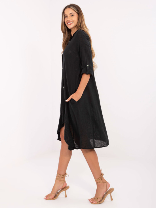Rochie asimetrică neagră cu mâneci 3/4