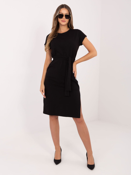 Rochie de vară neagră din bumbac cu curea