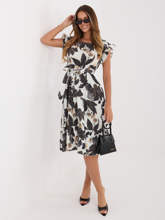 Rochie midi neagră cu imprimeu și curea