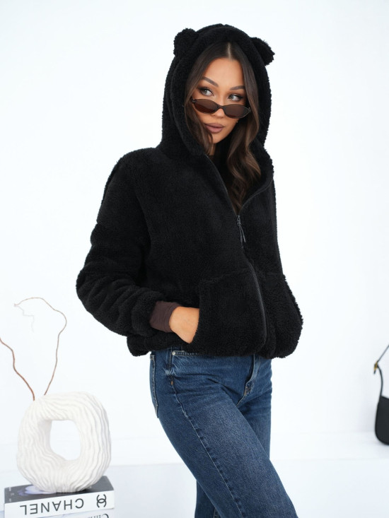 Hanorac negru cu fermoar și glugă