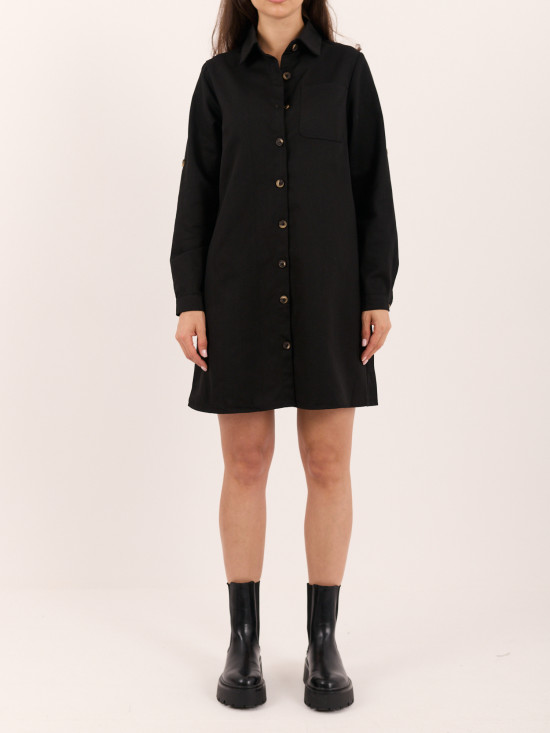 Rochie mini tip cămașă neagră cu mâneci lungi