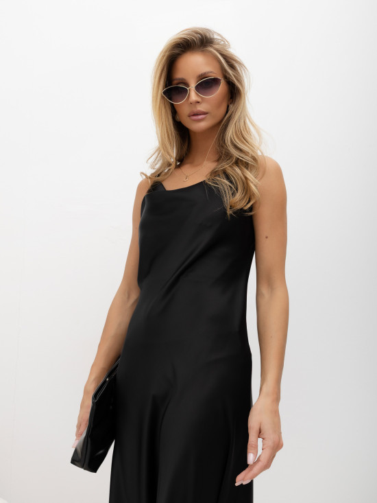 Rochie midi elegantă neagră cu bretele reglabile