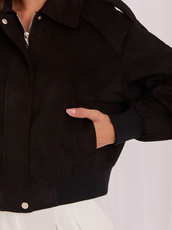 Geacă bomber neagră de tranziție din piele ecologică