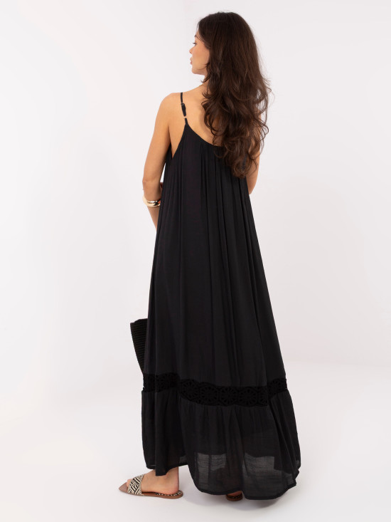 Rochie maxi neagră de vară cu bretele
