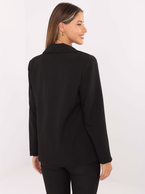 Sacou elegant negru cu broșă și căptușeală