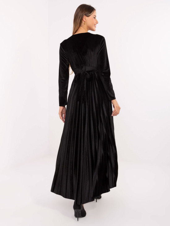 Rochie maxi neagră cu curea și paiete