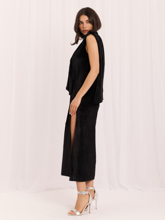 Rochie midi elegantă neagră cu curea