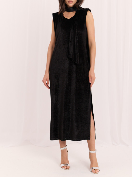 Rochie midi elegantă neagră cu curea