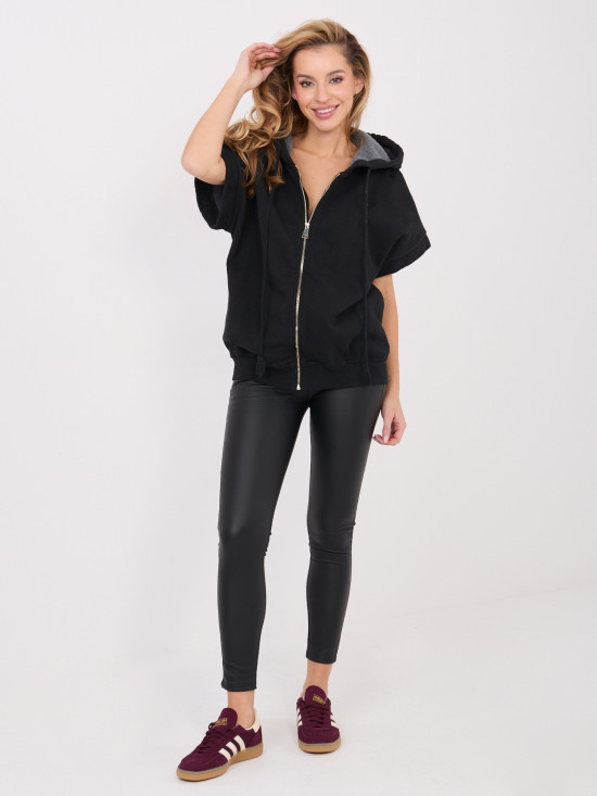 Hanorac negru din bumbac cu glugă și fermoar