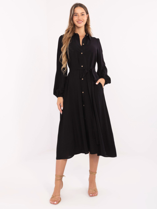 Rochie midi elegantă neagră cu mâneci lungi