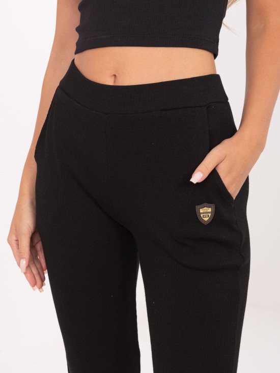 Pantaloni sport negri din bumbac cu material texturat