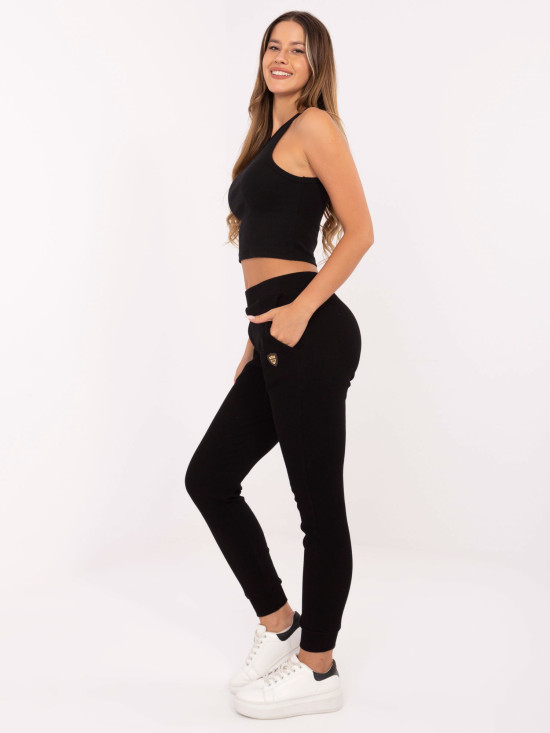 Pantaloni sport negri din bumbac cu material texturat