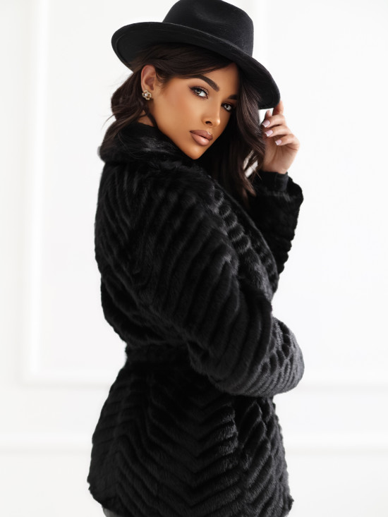 Palton scurt elegant cu curea, negru