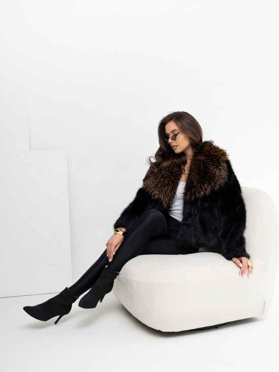 Jachetă scurtă elegantă din lână cu căptușeală, neagră