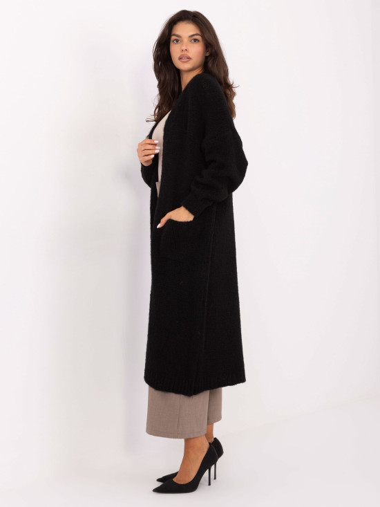Cardigan lung negru cu buzunare