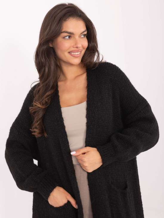 Cardigan lung negru cu buzunare
