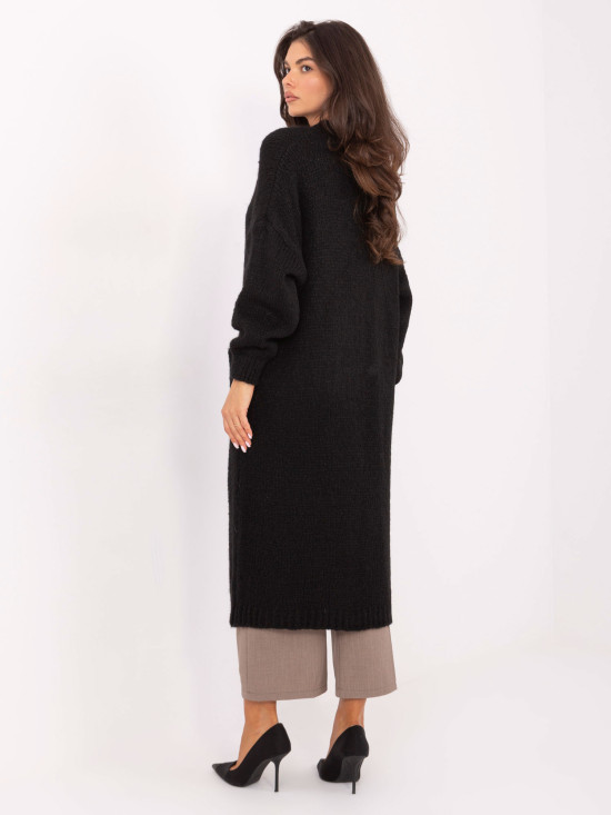 Cardigan lung negru cu buzunare
