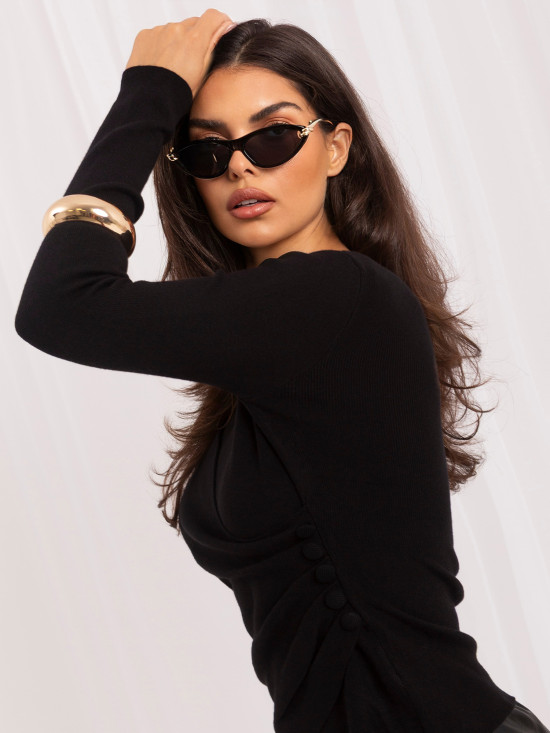 Pulover elegant negru cu decolteu petrecut