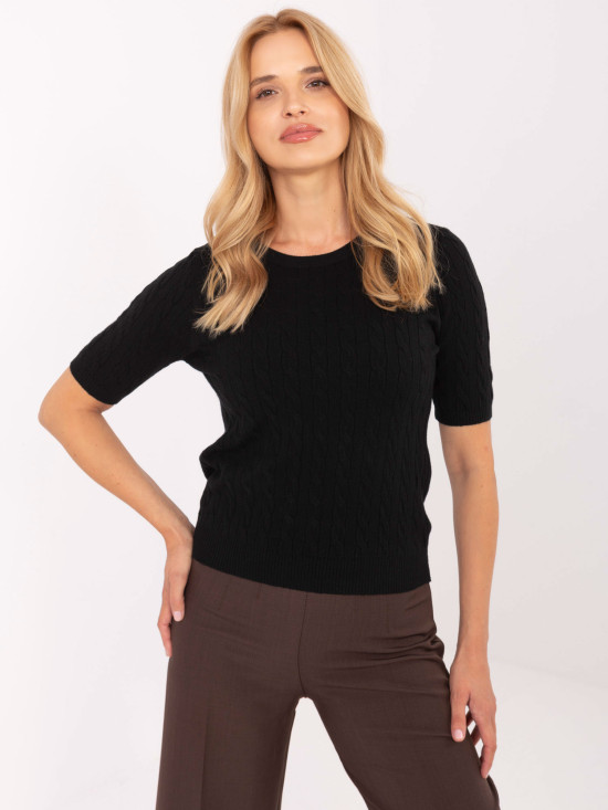 Pulover negru elegant cu mânecă scurtă