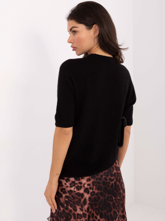 Pulover negru cu mâneci scurte și decolteu rotund