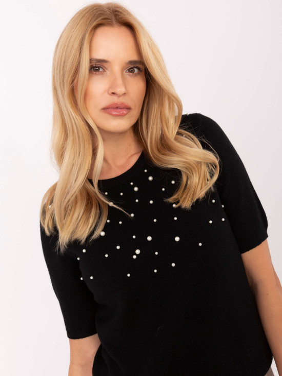 Pulover elegant negru cu aplicație