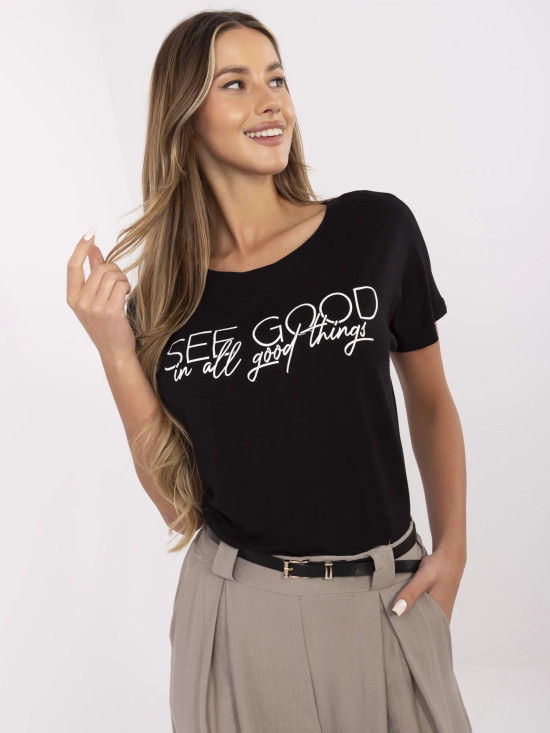 Tricou negru stilat cu inscripții