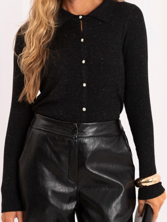 Pulover polo elegant negru cu guler