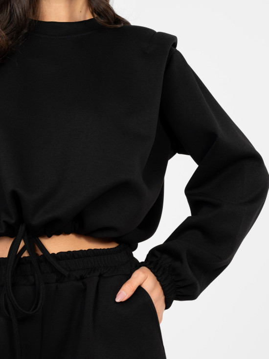 Set negru de damă cu legare și pernuțe la umeri