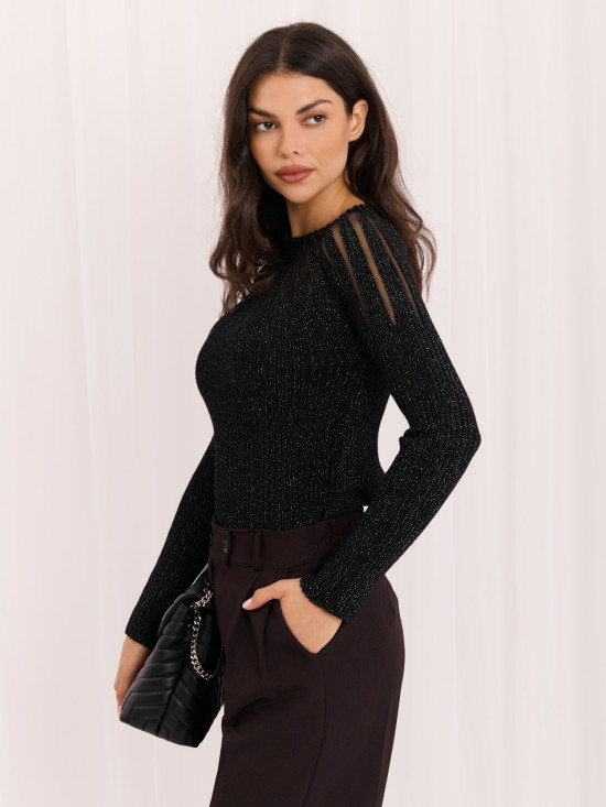 Pulover elegant negru cu decolteu rotund