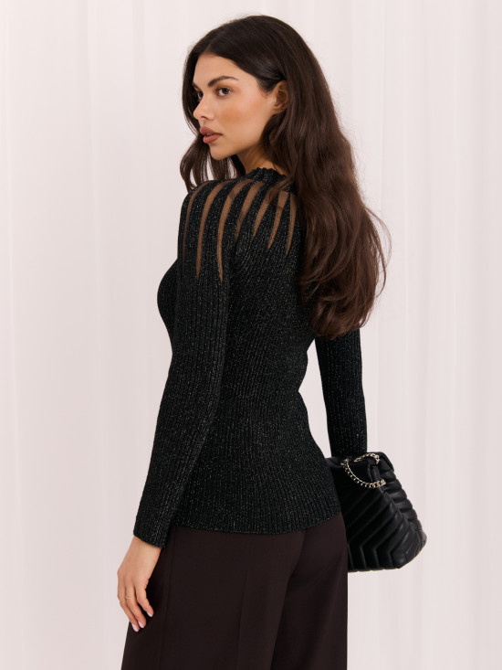 Pulover elegant negru cu decolteu rotund