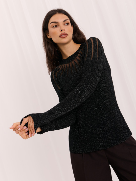 Pulover elegant negru cu decolteu rotund