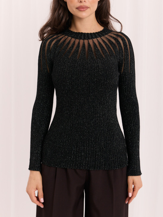 Pulover elegant negru cu decolteu rotund