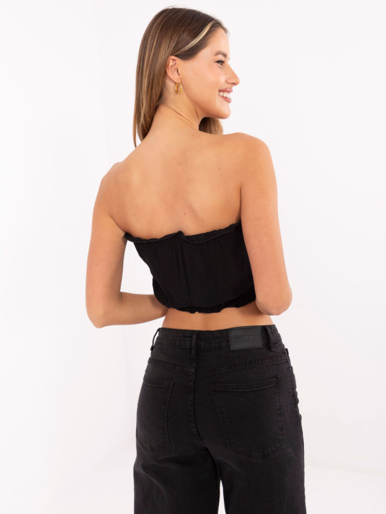 Top elegant negru cu volane