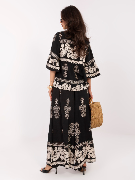 Set damă cu imprimeu și șnur, negru