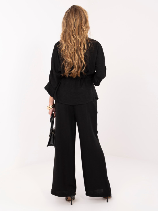 Set elegant negru cu cămașă și pantaloni largi