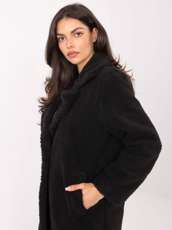 Palton negru de damă cu căptușeală și buzunare