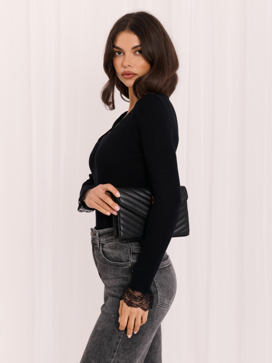 Pulover elegant negru cu dantelă